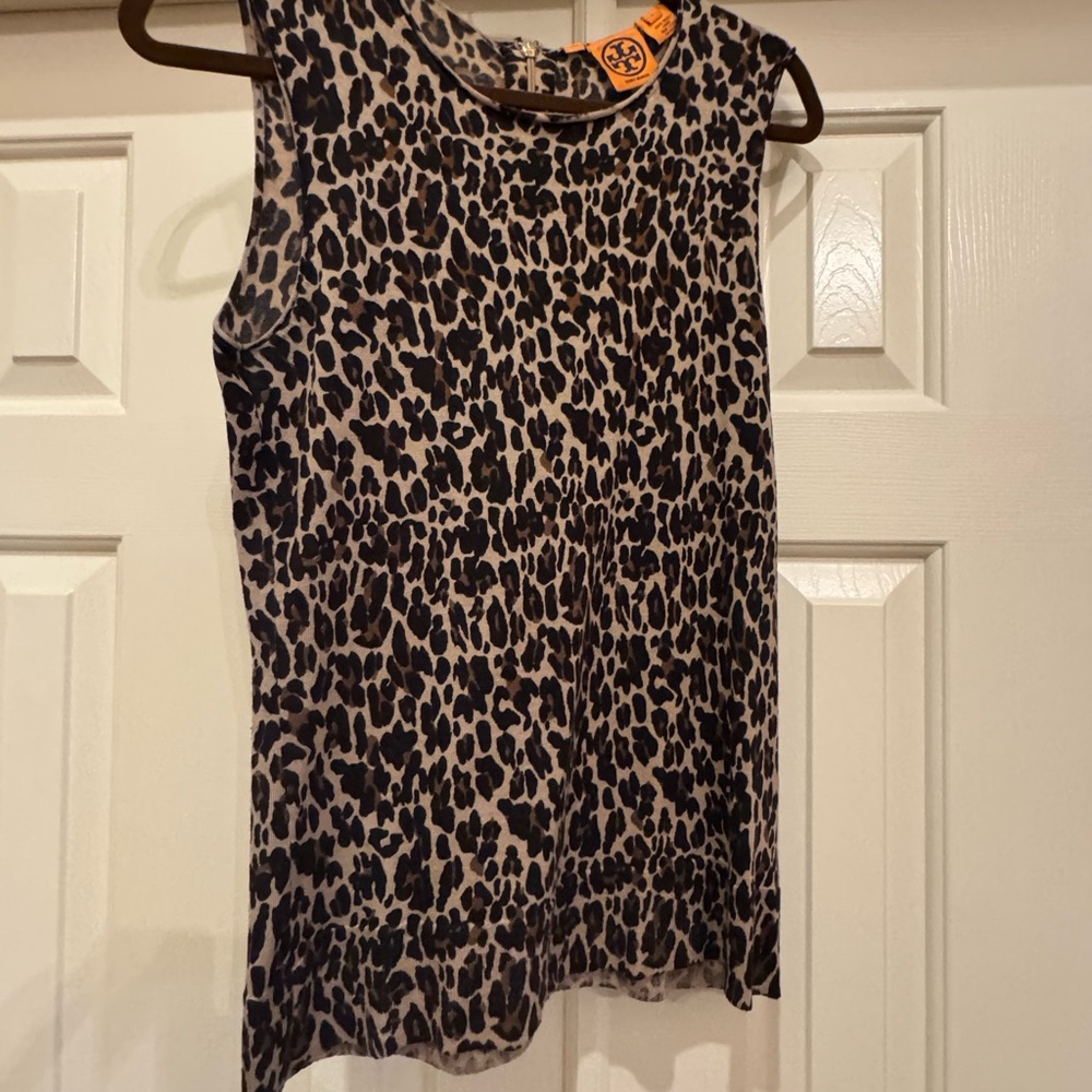Tory Burch Leopard Print Sleeveless Top - Black and Tan
